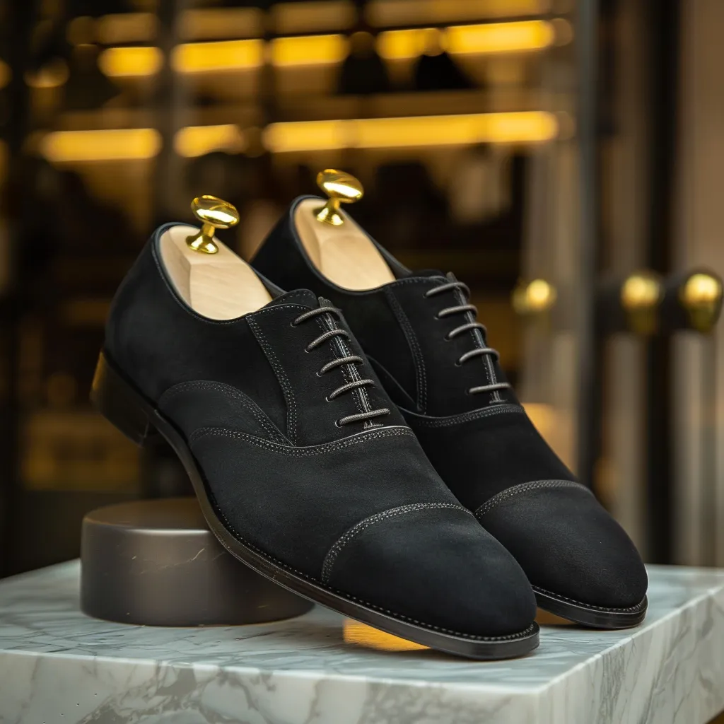 Black Nubuck Leather Amedeo Oxfords sold by Costoso Italiano