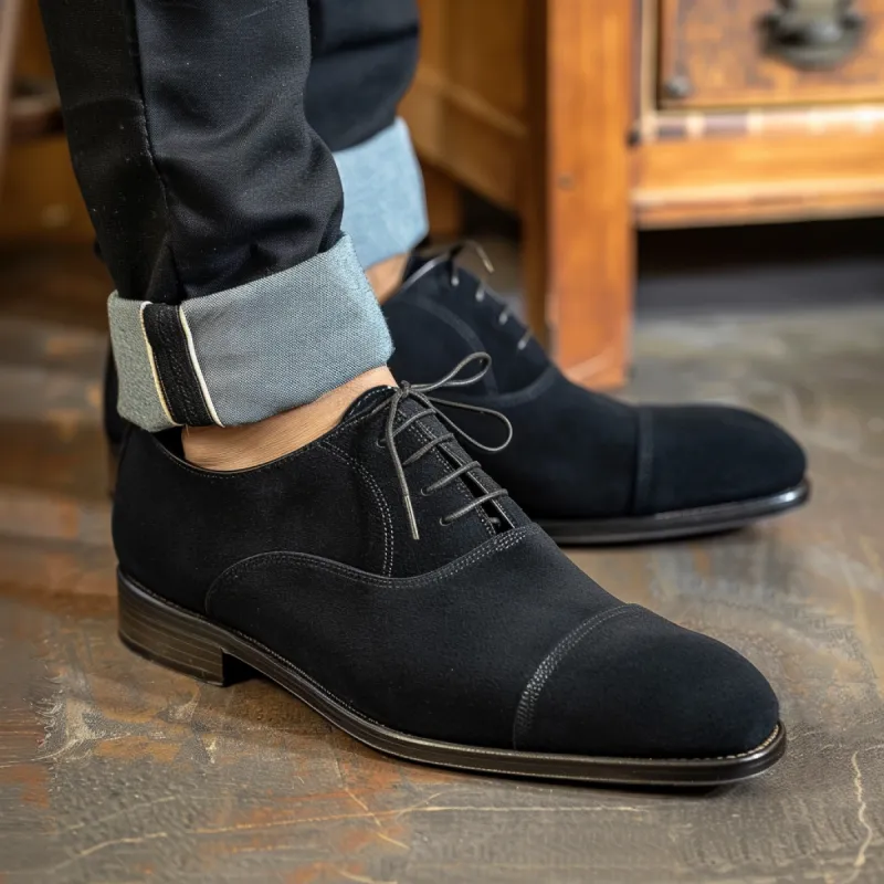 Black Nubuck Leather Tiziano Oxfords sold by Costoso Italiano