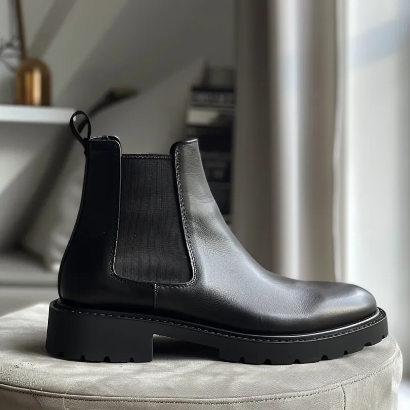 Black Leather Angelico With Thick Sole Chelsea Boot sold by Costoso Italiano