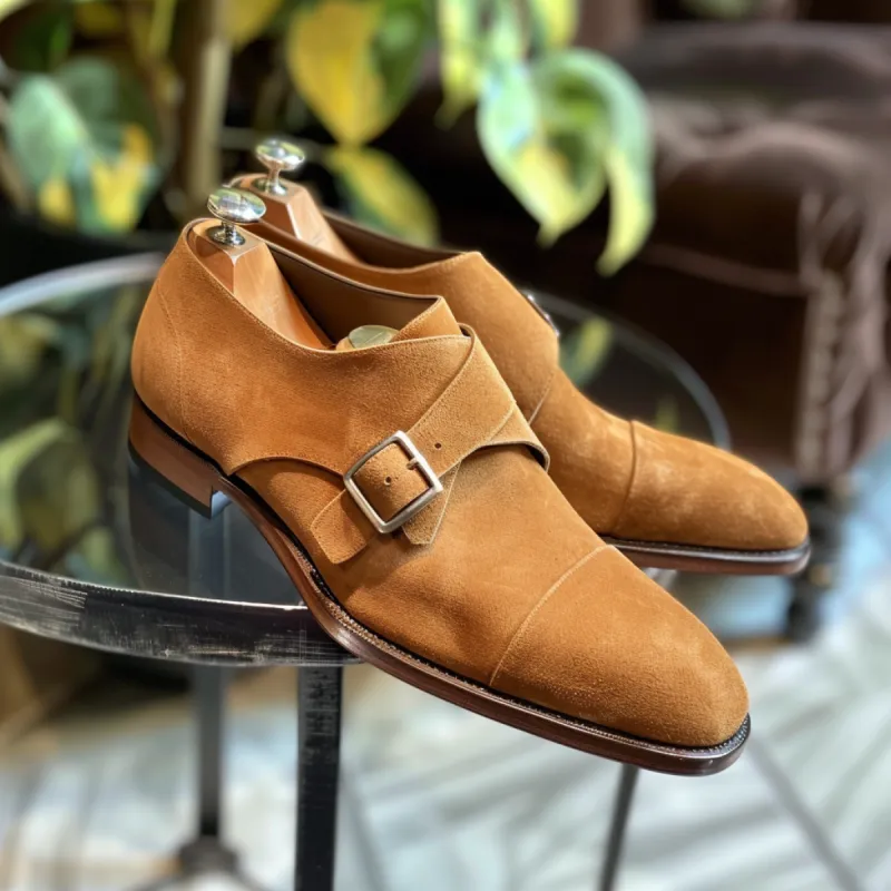 Tan Suede Alfeo Monk Straps sold by Costoso Italiano