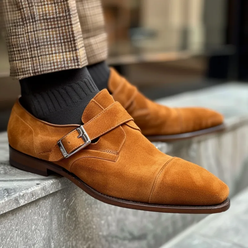 Tan Suede Alfeo Monk Straps sold by Costoso Italiano
