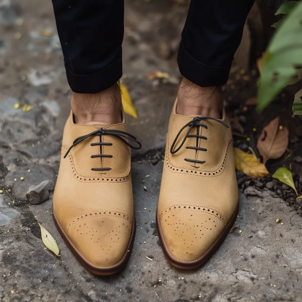 Tan Nubuck Leather Elpidio Oxfords sold by Costoso Italiano