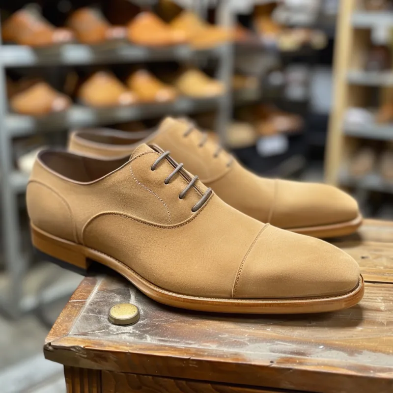 Tan Nubuck Leather Eligio Oxfords sold by Costoso Italiano