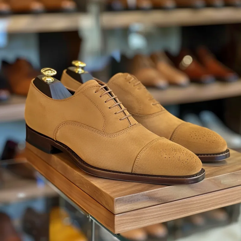 Tan Nubuck Leather Edgardo Oxfords sold by Costoso Italiano