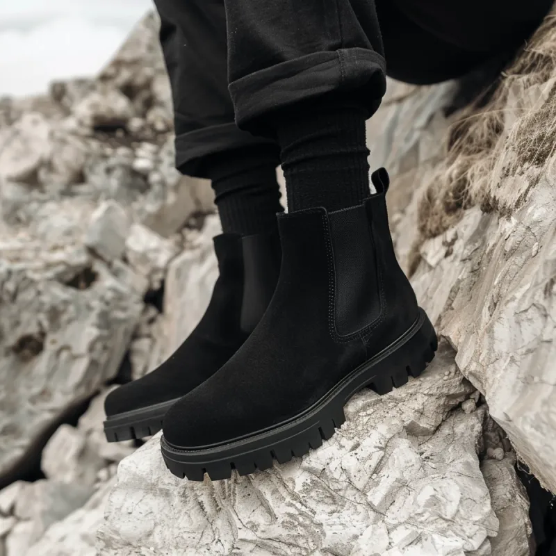 Black Leather Felino With Thick Sole Zipper Boots sold by Costoso Italiano