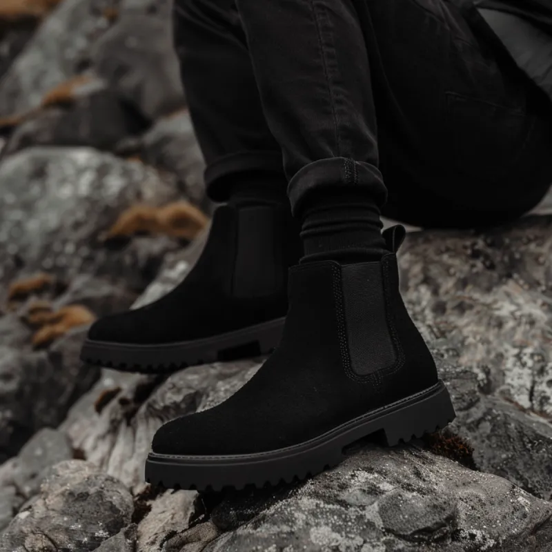 Black Leather Feliciano  With Thick Sole Zipper Boots sold by Costoso Italiano