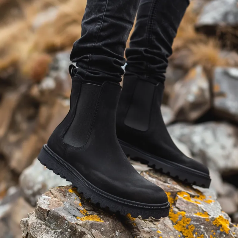 Black Suede Leather Fabrizio With Thick Sole Chelsea Boots sold by Costoso Italiano
