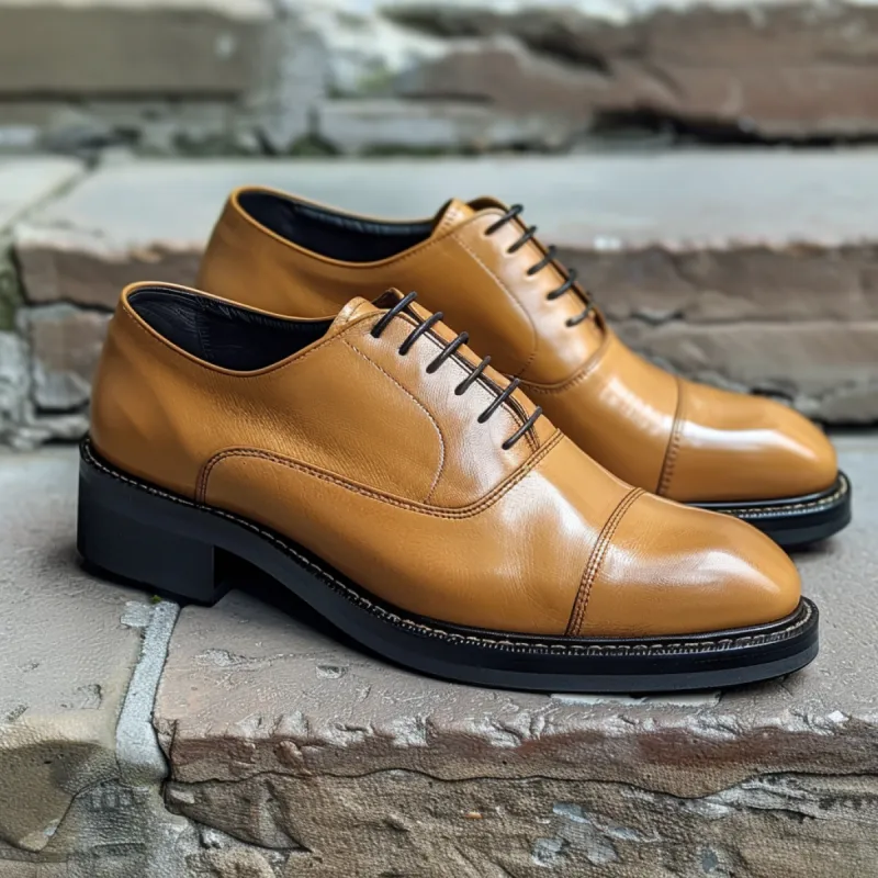Tan Leather Cleto With Thick Sole Oxford Shoe sold by Costoso Italiano