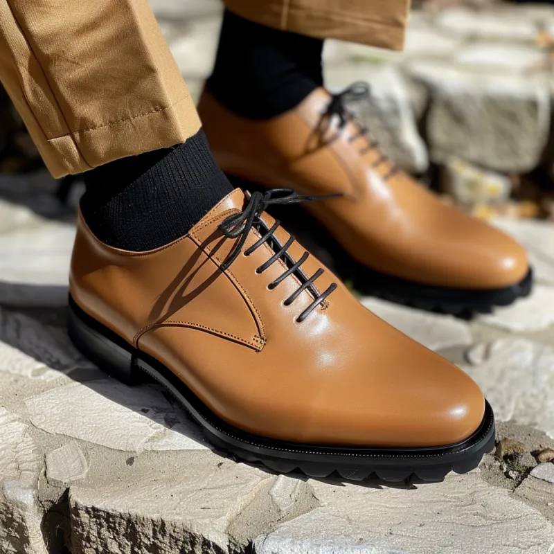 Tan Leather Cirillo With Thick Sole Oxford Shoe sold by Costoso Italiano