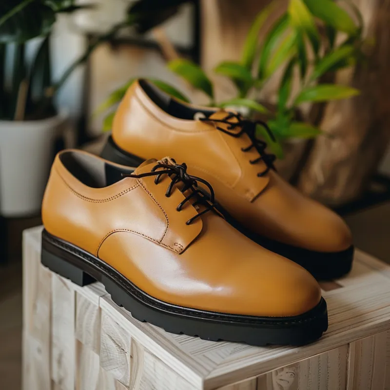 Tan Leather Cirino With Thick Sole Oxford Shoe sold by Costoso Italiano