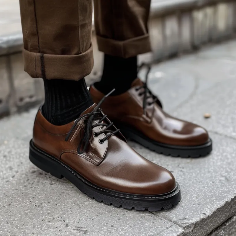 Brown Leather Carmelo With Thick Sole Oxford Shoe sold by Costoso Italiano