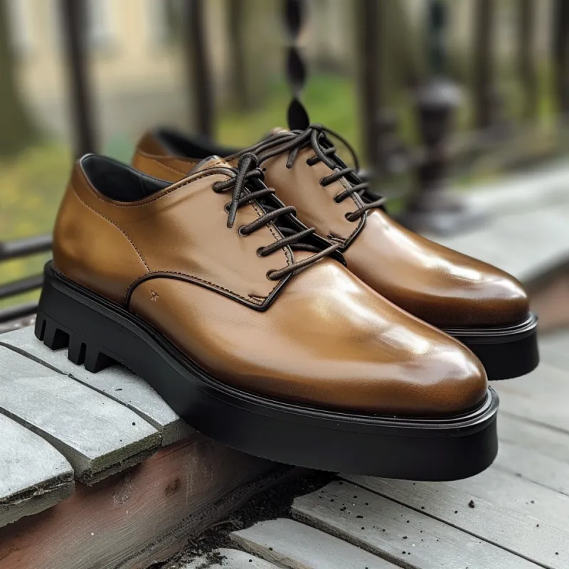 Brown Leather Cariberto With Thick Sole Oxford Shoe sold by Costoso Italiano