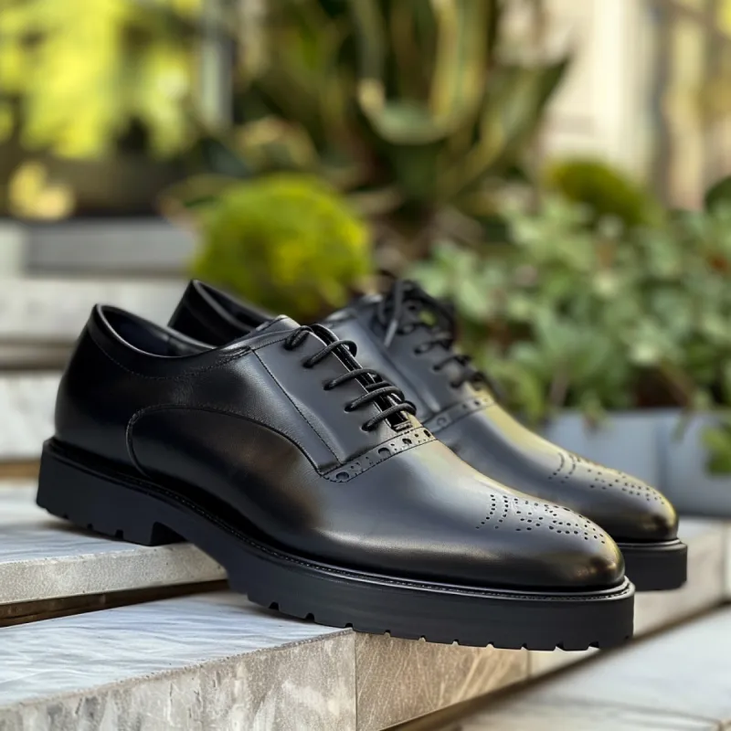 Black Leather Caprasio With Thick Sole Oxford Shoe: The Royale Collection sold by Costoso Italiano