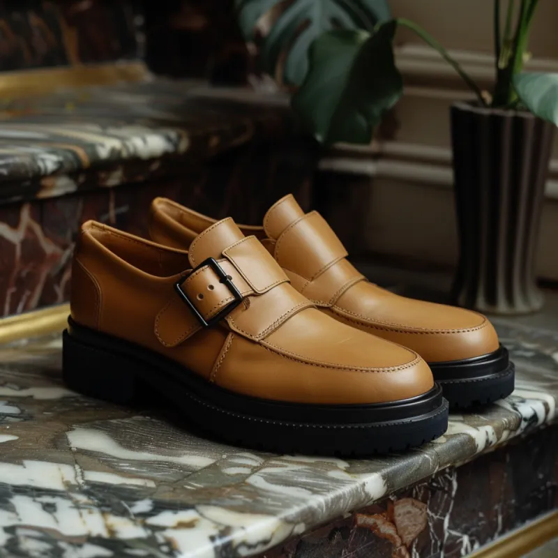 Tan Leather Brenno With Thick Sole Loafers sold by Costoso Italiano