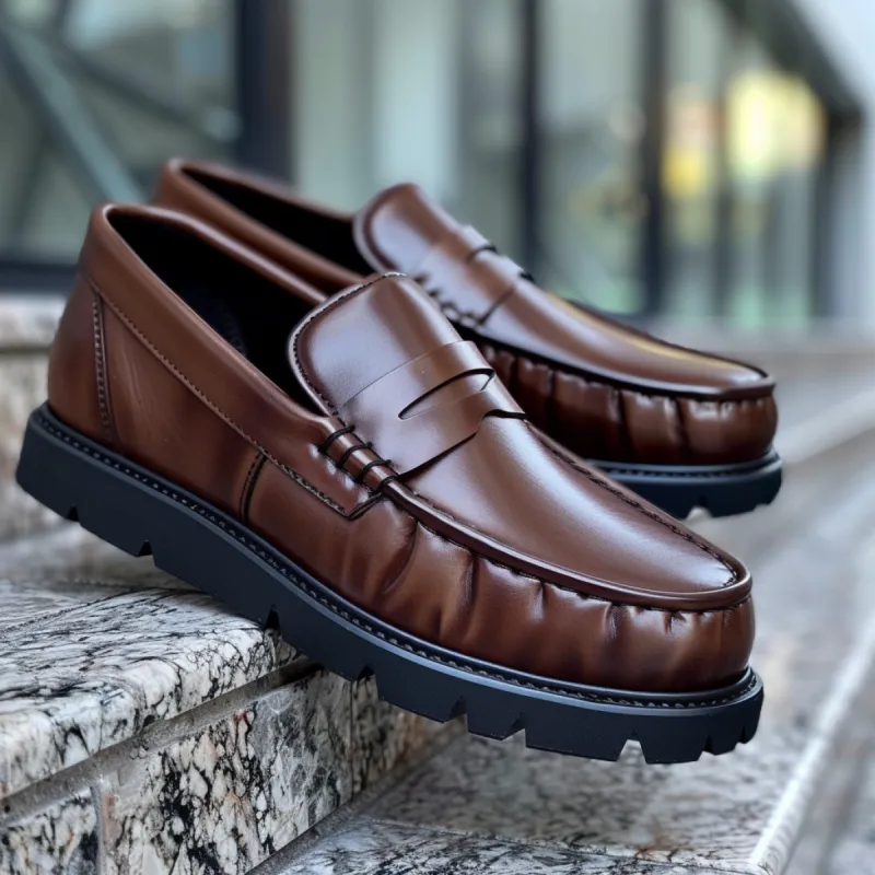 Brown Leather Attilio With Thick Sole Loafers sold by Costoso Italiano