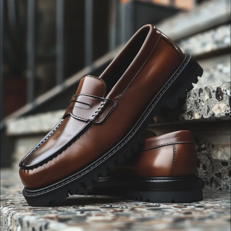 Brown Leather Asterio With Thick Sole Loafers sold by Costoso Italiano