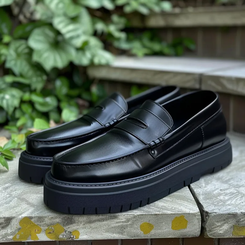 Black Leather Asdrubale With Thick Sole Loafers sold by Costoso Italiano