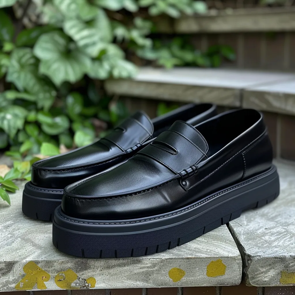 Black Leather Asdrubale With Thick Sole Loafers: The Royale Collection sold by Costoso Italiano