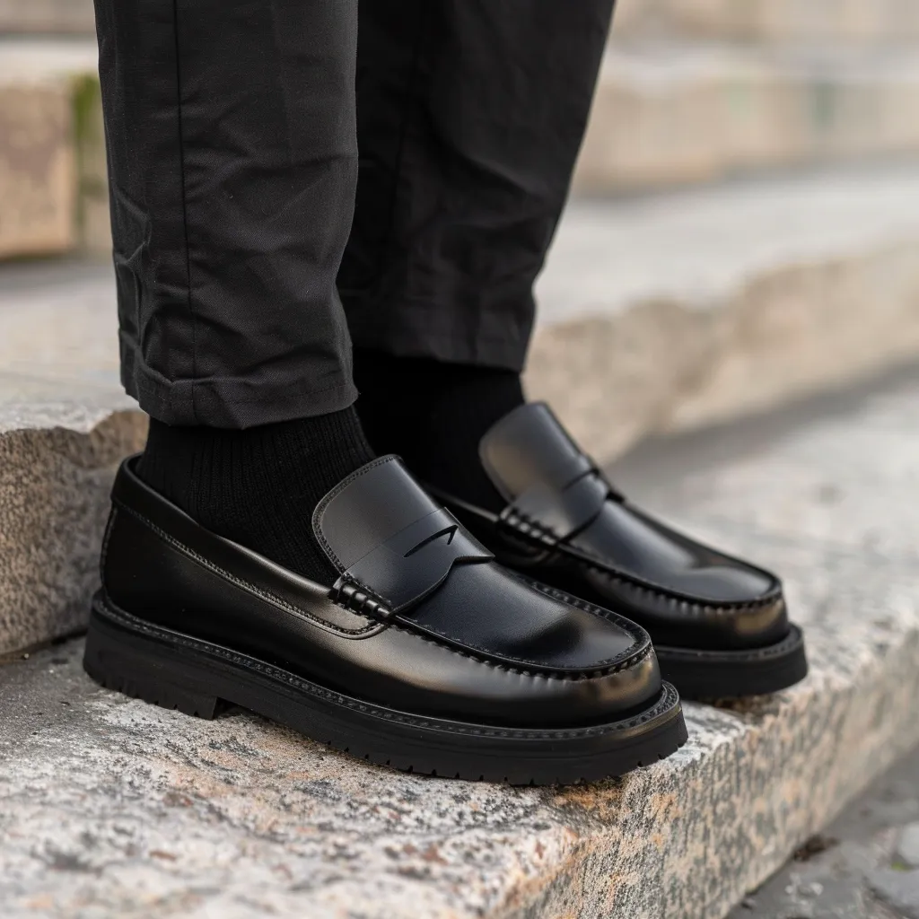 Black Leather Arminio With Thick Sole Loafers sold by Costoso Italiano