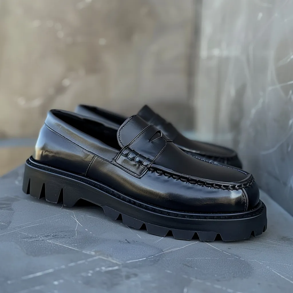 Black Leather Armando With Thick Sole Loafers sold by Costoso Italiano