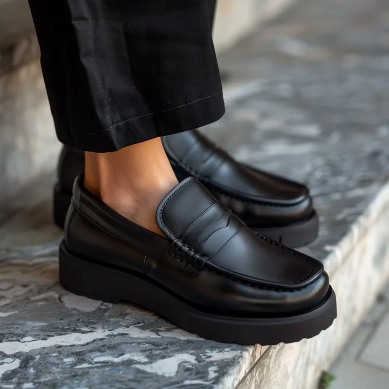 Black Leather Aristide With Thick Sole Loafers: The Royale Collection sold by Costoso Italiano
