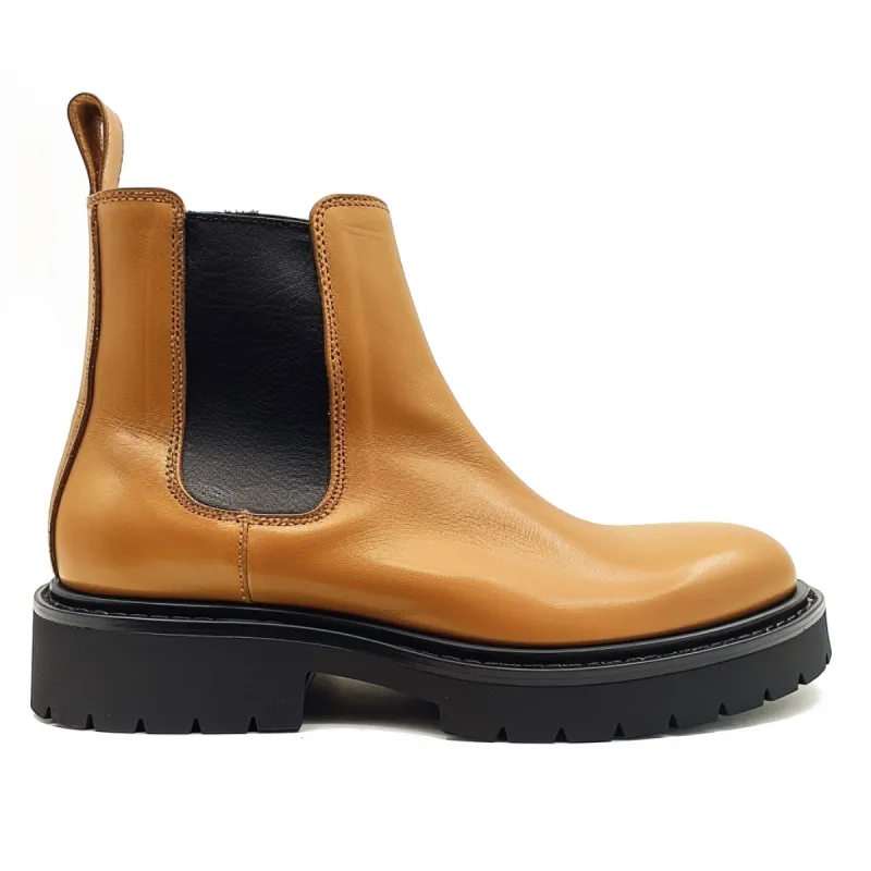 Tan Leather Ariberto With Thick Sole Chelsea Boot sold by Costoso Italiano
