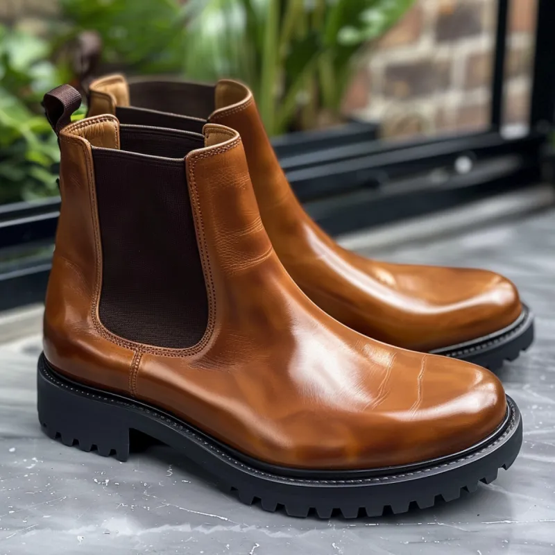 Brown Leather Apollo With Thick Sole Chelsea Boot sold by Costoso Italiano