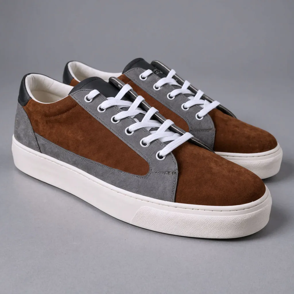 Grey & Brown Leather Street Sprint Lace-Up Sneakers with Honey Colour Sole - Summer 2024 Collection sold by Costoso Italiano