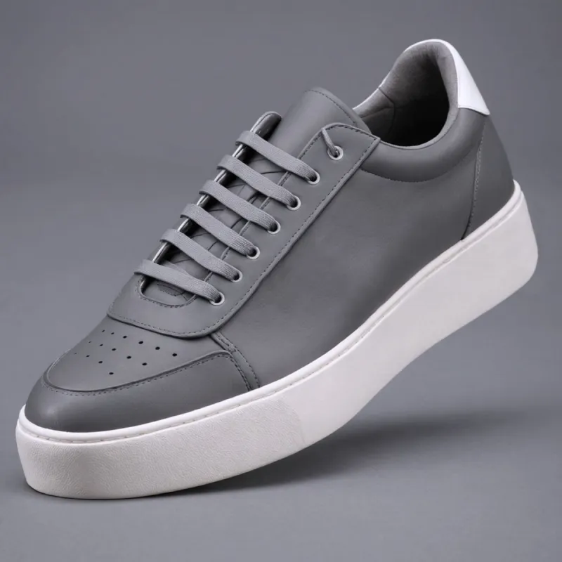 Grey & White Leather Street Sprint Lace-Up Sneakers with White Sole - Summer 2024 Collection sold by Costoso Italiano