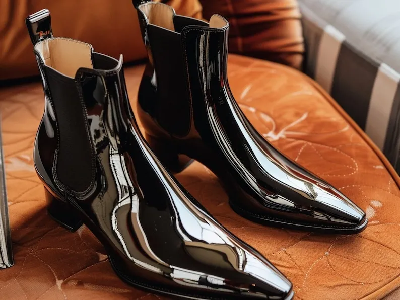Height Increasing Black Patent Leather Lamenta Slip On Shinny Boots sold by Costoso Italiano