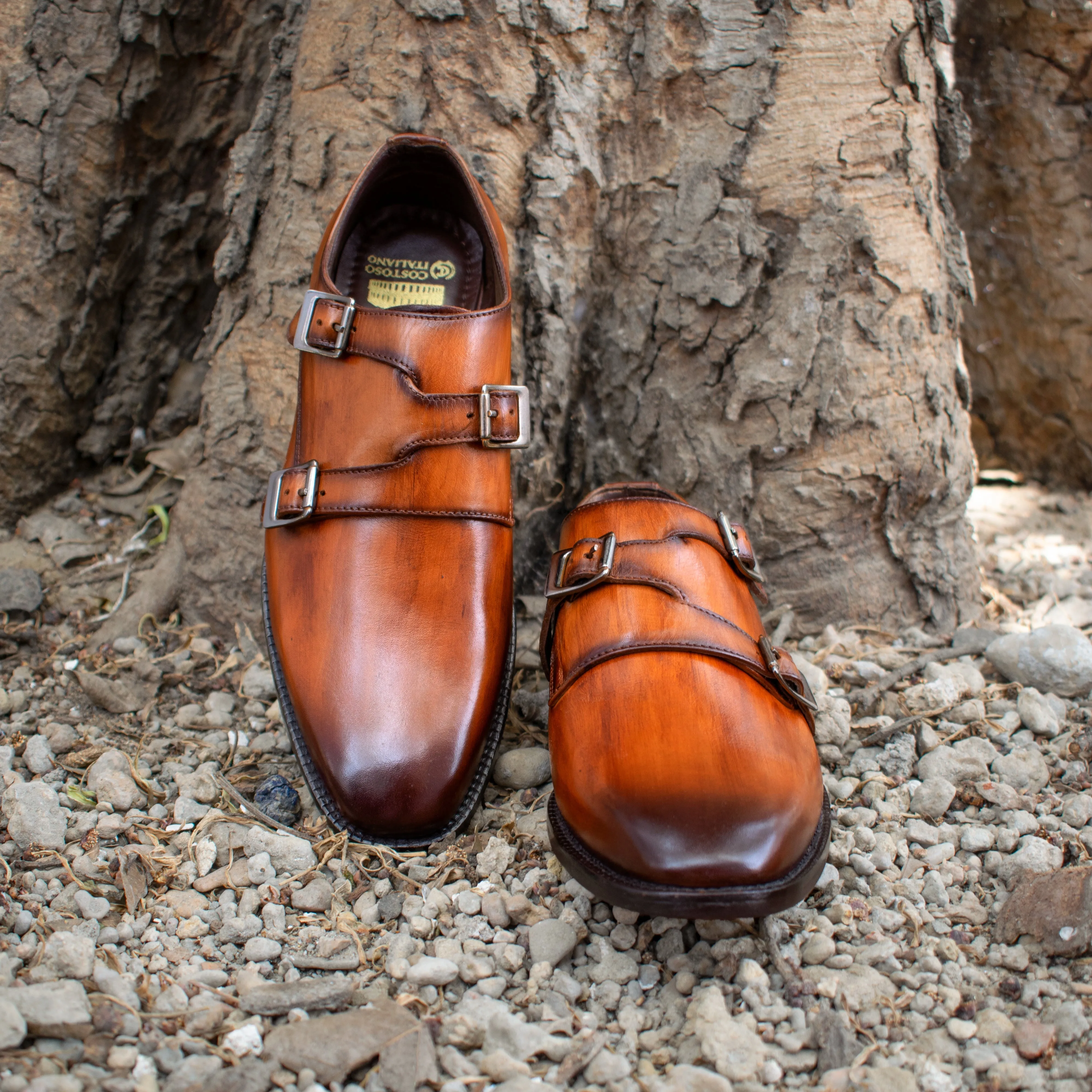 Height Increasing Tan Leather Leminst Monk Strap Shoes sold by Costoso Italiano product image thumbnail 2