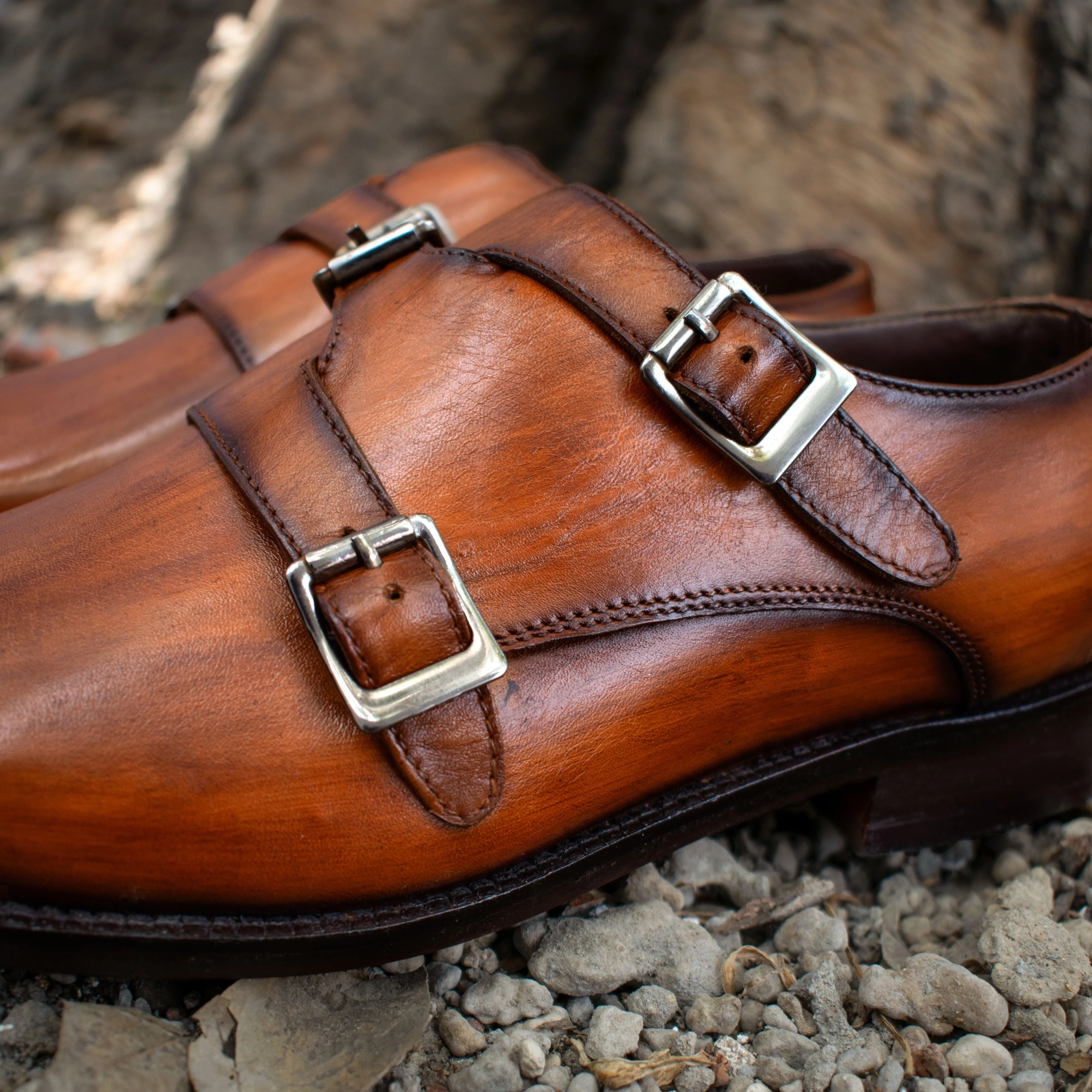 Height Increasing Tan Leather Leminst Monk Strap Shoes sold by Costoso Italiano product image thumbnail 3