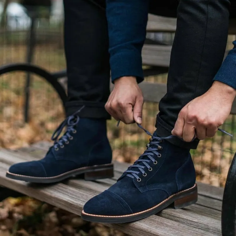 Navy Blue Suede Purley Lace Up Boots sold by Costoso Italiano