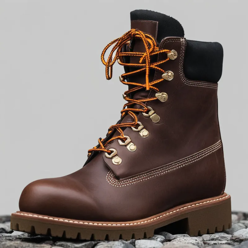Dark Brown Nubuck Leather Abbraccio Mid Calf Rugged Lace Up Combat Hiking Boots with Chunky Track Sole sold by Costoso Italiano