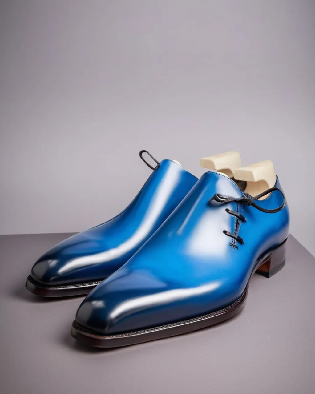 Blue Leather Camria Whole Cut Oxfords - Formal Shoes sold by Costoso Italiano