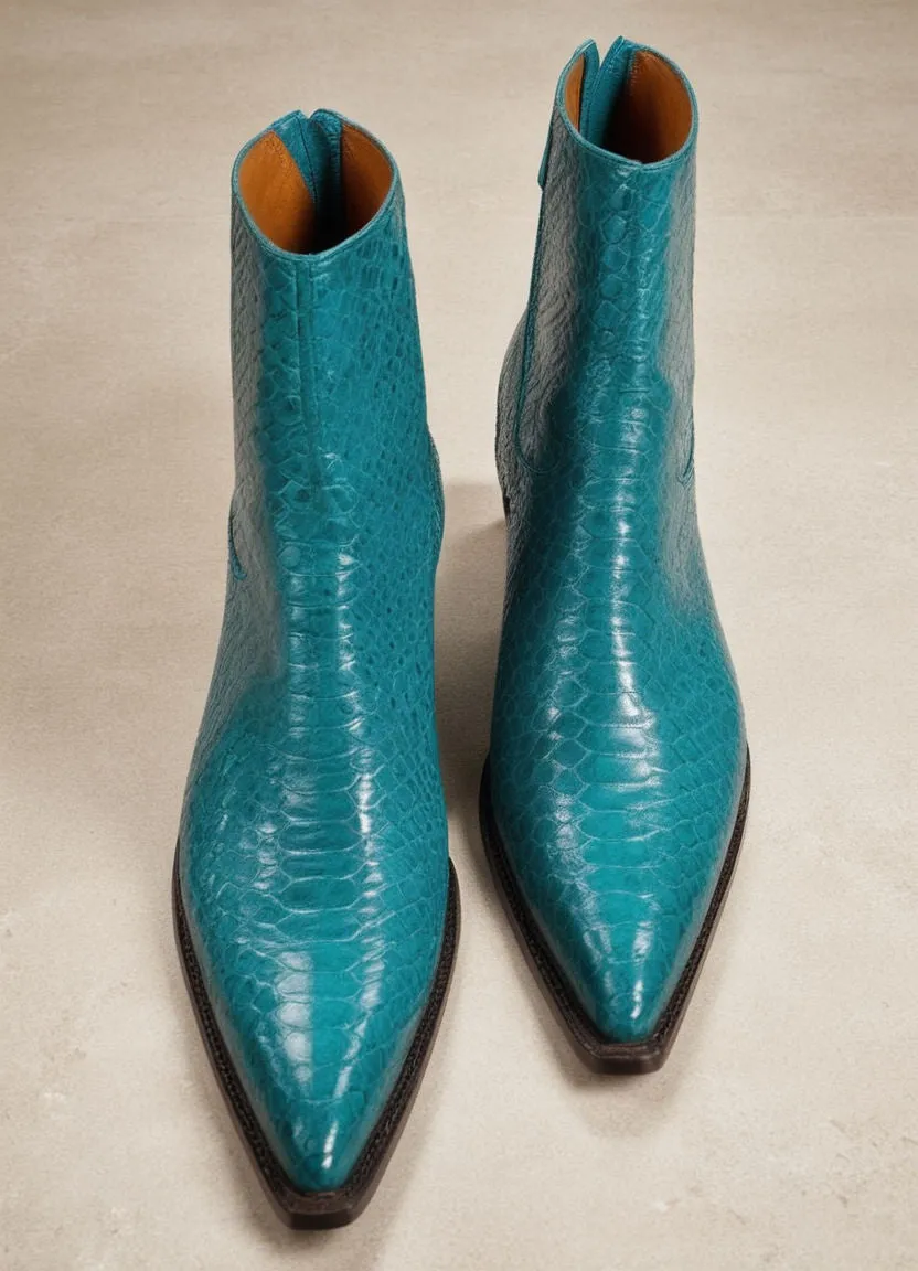 Blue Croc/Python/Snake Animal Print Leather Alessia Slip On Zipper Pointed Boots for Men sold by Costoso Italiano product image thumbnail 2