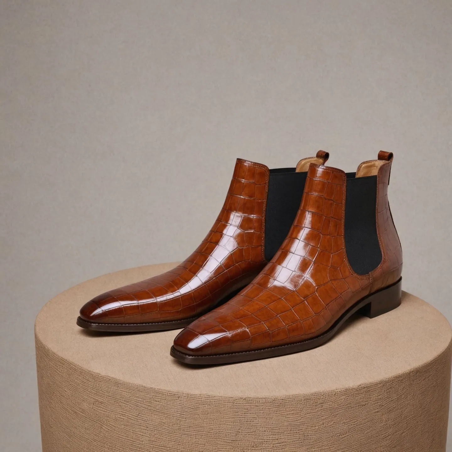 Tan Croc Print Leather Lucca Slip On Chelsea Boots - AW24 sold by Costoso Italiano