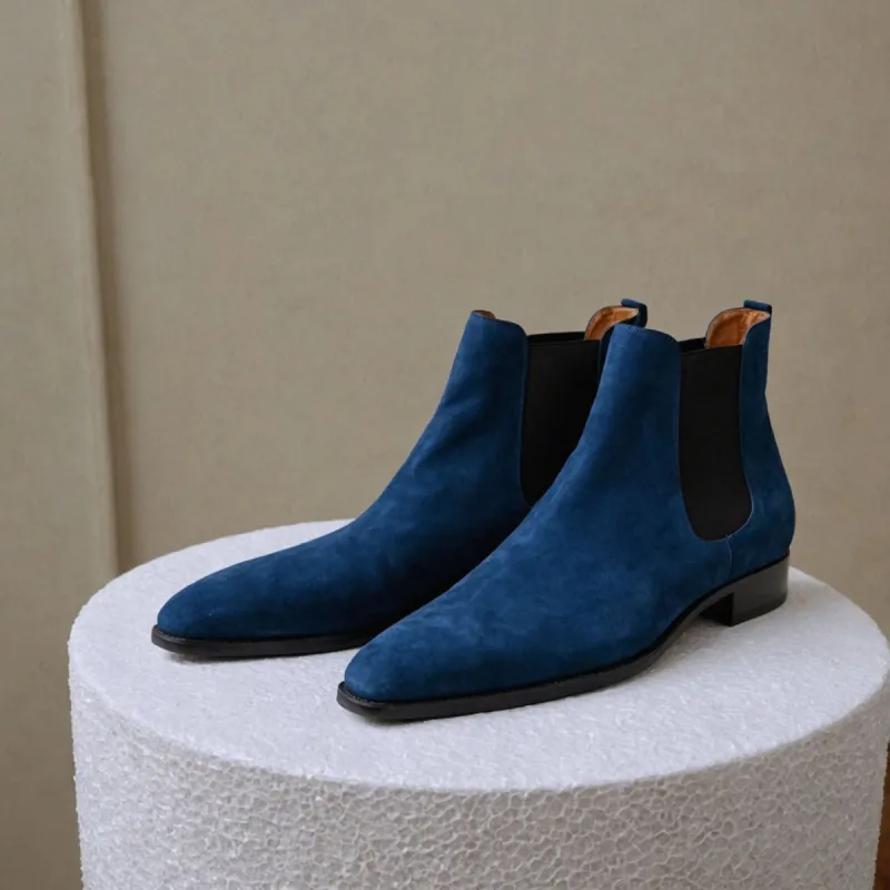 Blue Suede Leather Lucca Slip On Chelsea Boots - AW24 sold by Costoso Italiano