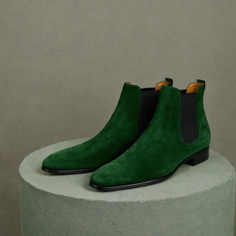 Green Suede Leather Lucca Slip On Chelsea Boots - AW24 sold by Costoso Italiano
