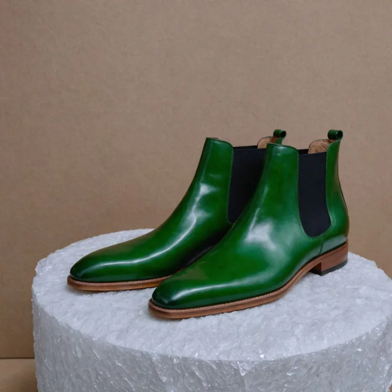 Green Leather Lucca Slip On Chelsea Boots - AW24 sold by Costoso Italiano