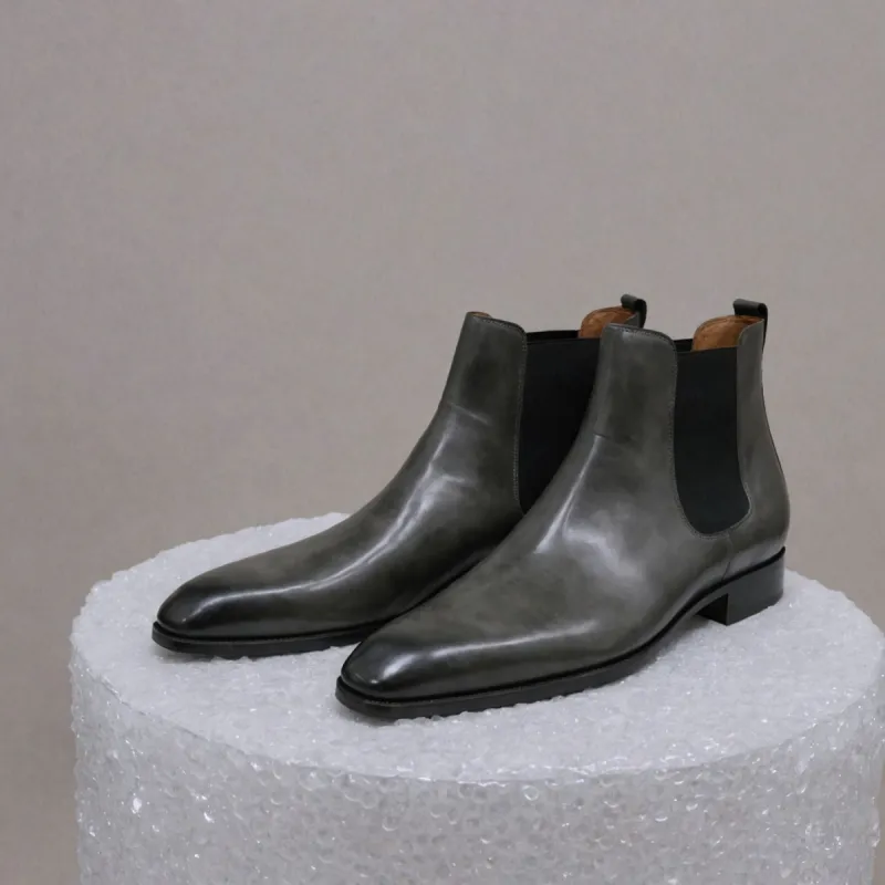Grey Leather Lucca Slip On Chelsea Boots - AW24 sold by Costoso Italiano