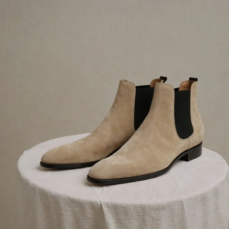 Cream Suede Leather Lucca Slip On Chelsea Boots - AW24 sold by Costoso Italiano