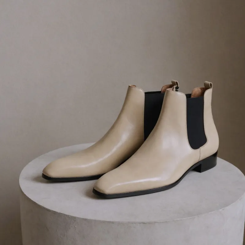 Cream Leather Lucca Slip On Chelsea Boots - AW24 sold by Costoso Italiano