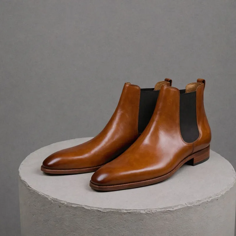 Tan Leather Lucca Slip On Chelsea Boots - AW24 sold by Costoso Italiano