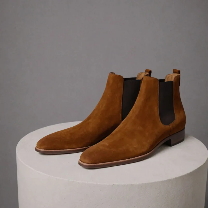 Brown Suede Leather Lucca Slip On Chelsea Boots - AW24 sold by Costoso Italiano