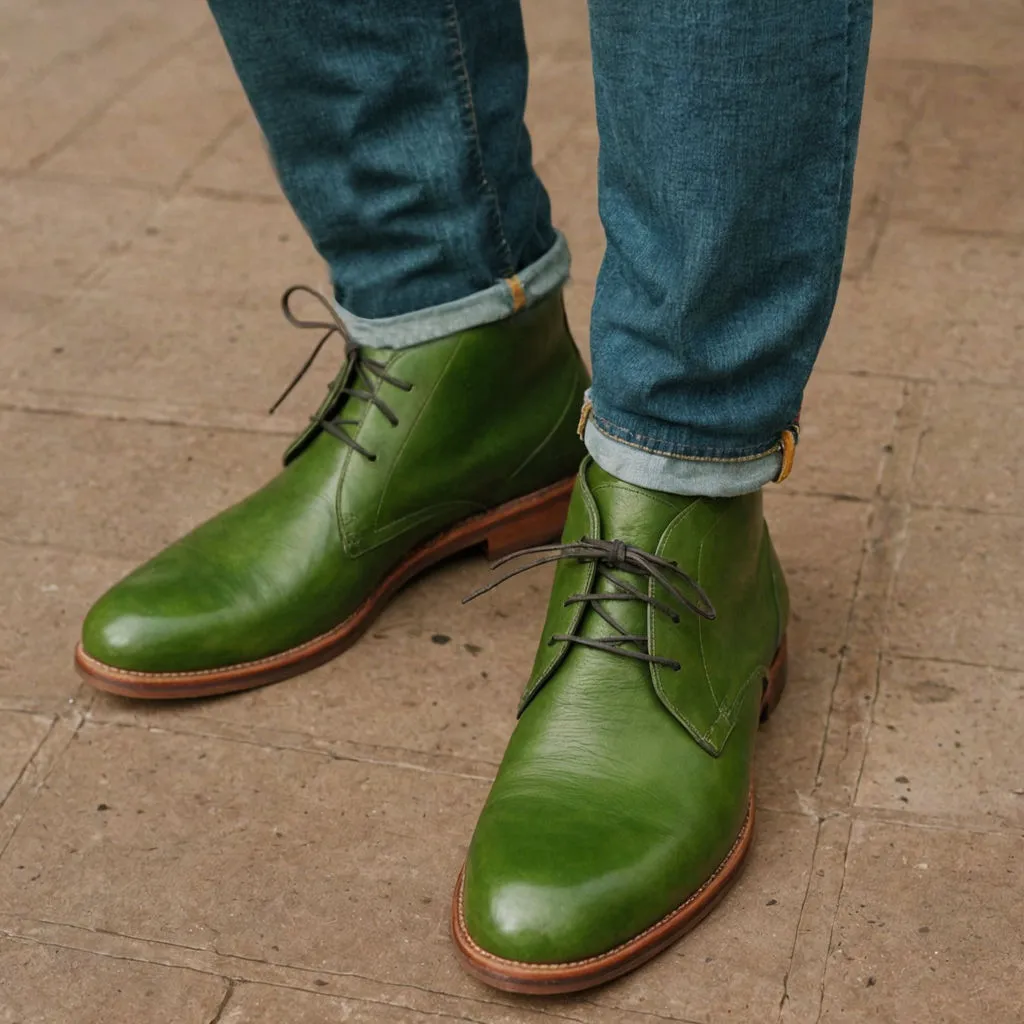 Green Leather Sahara Step Chukka Desert Boots with Leather Sole - Summer 2024 Collection sold by Costoso Italiano