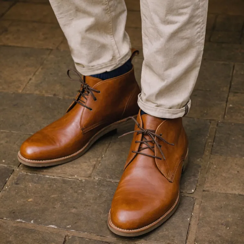 Tan Leather Sahara Step Chukka Desert Boots with Leather Sole - Summer 2024 Collection sold by Costoso Italiano