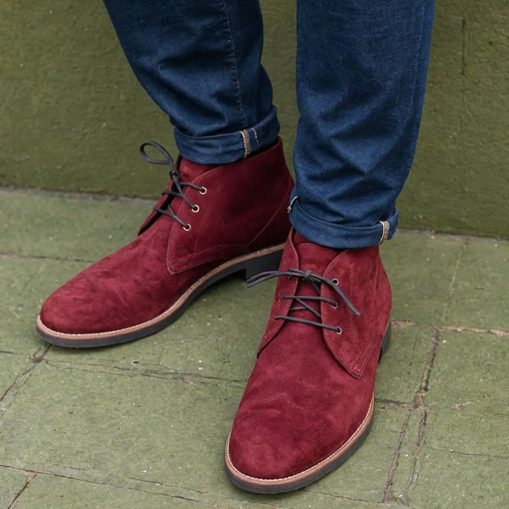 Burgundy Suede Sahara Step Chukka Desert Boots with Leather Sole - Summer 2024 Collection sold by Costoso Italiano
