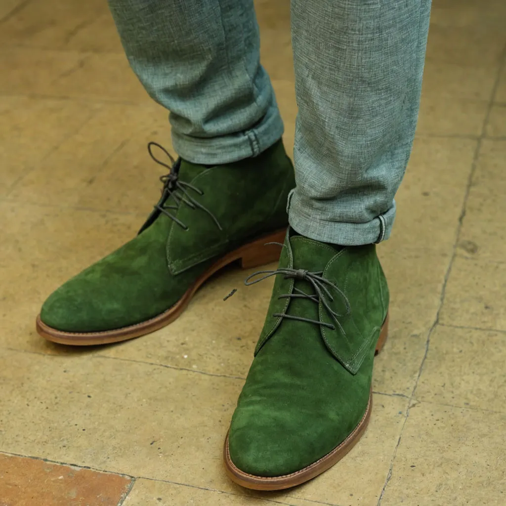 Green Suede Sahara Step Chukka Desert Boots with Leather Sole - Summer 2024 Collection sold by Costoso Italiano