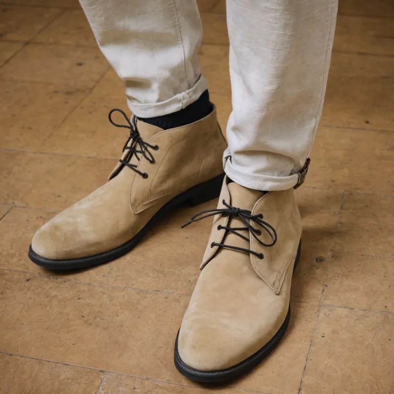 Cream Suede Sahara Step Chukka Desert Boots with Leather Sole - Summer 2024 Collection sold by Costoso Italiano